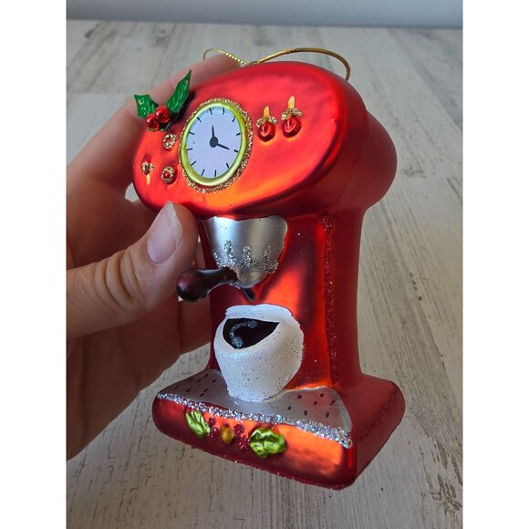 Expresso coffee machine glass ornament red glitter Xmas tree - Picture 3 of 9